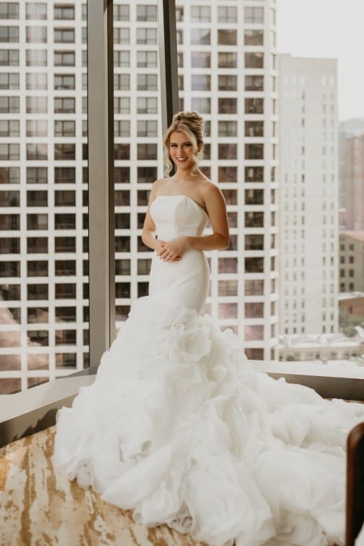 Windy City Glam bridal hair and makeup featuring a blonde bride.