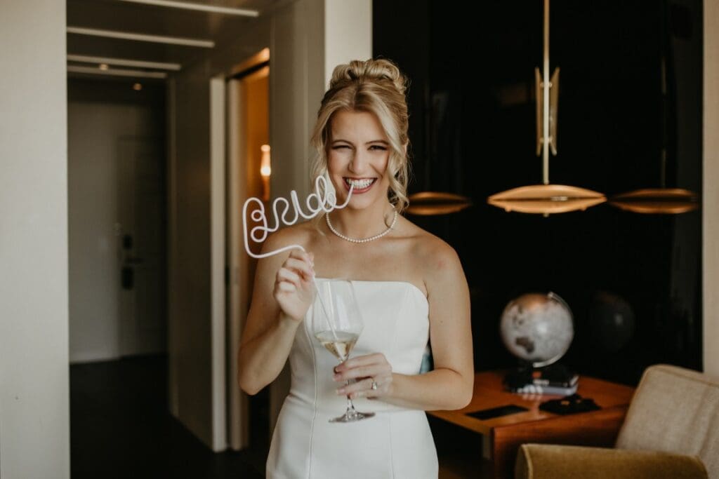 Windy City Glam bridal hair and makeup featuring a blonde bride.