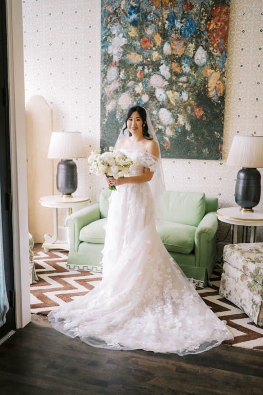 Bride wearing white gown