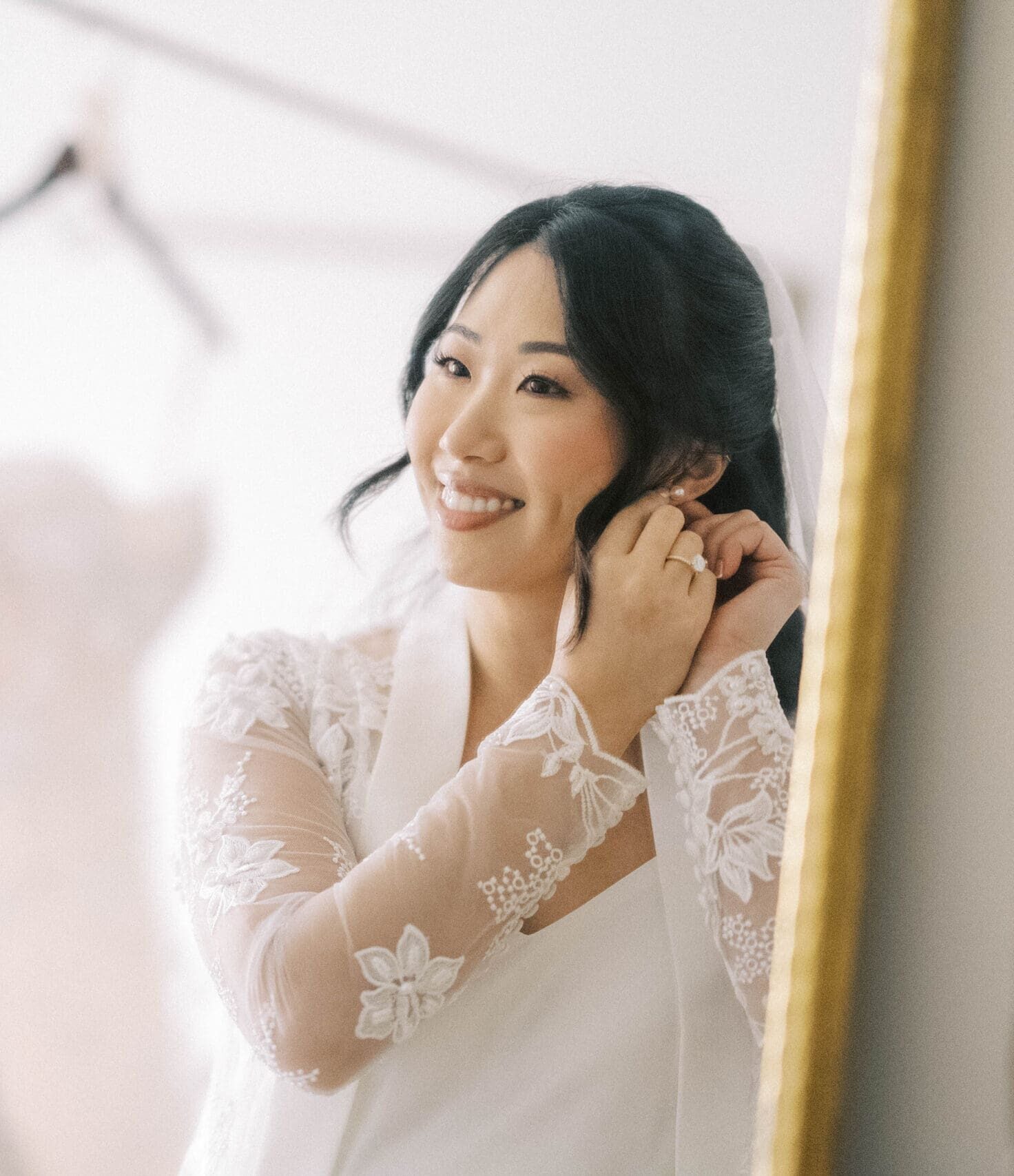 Bride in front of a mirror