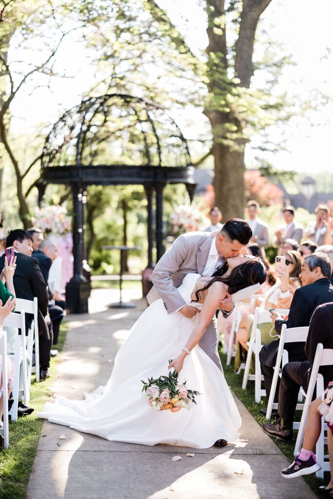 bride and groom kissing