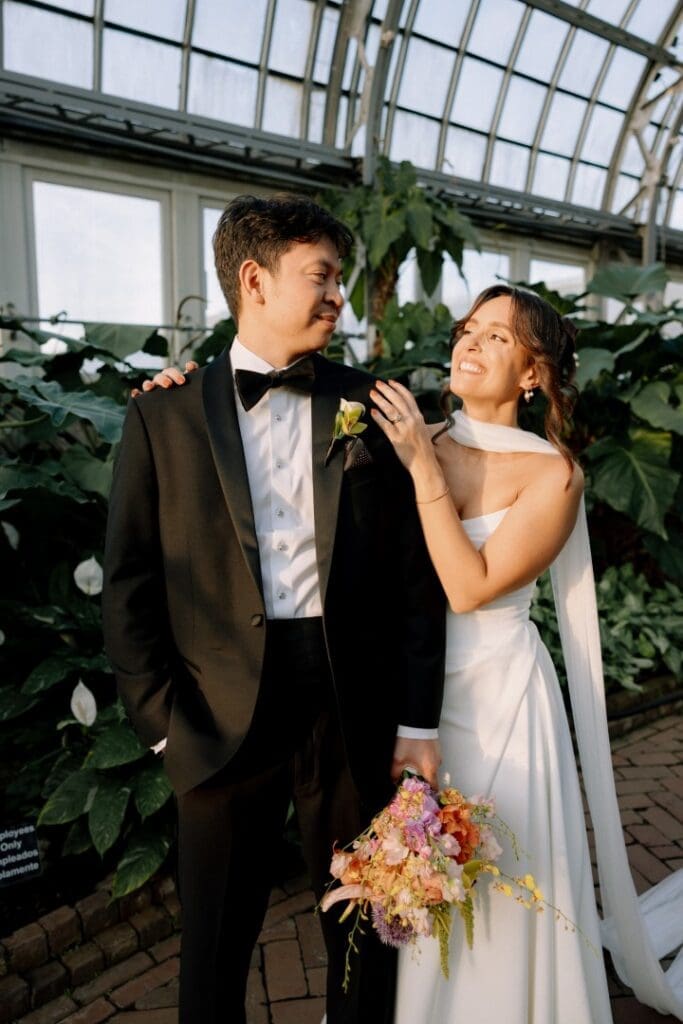 Chicago bride and groom smiling at each other