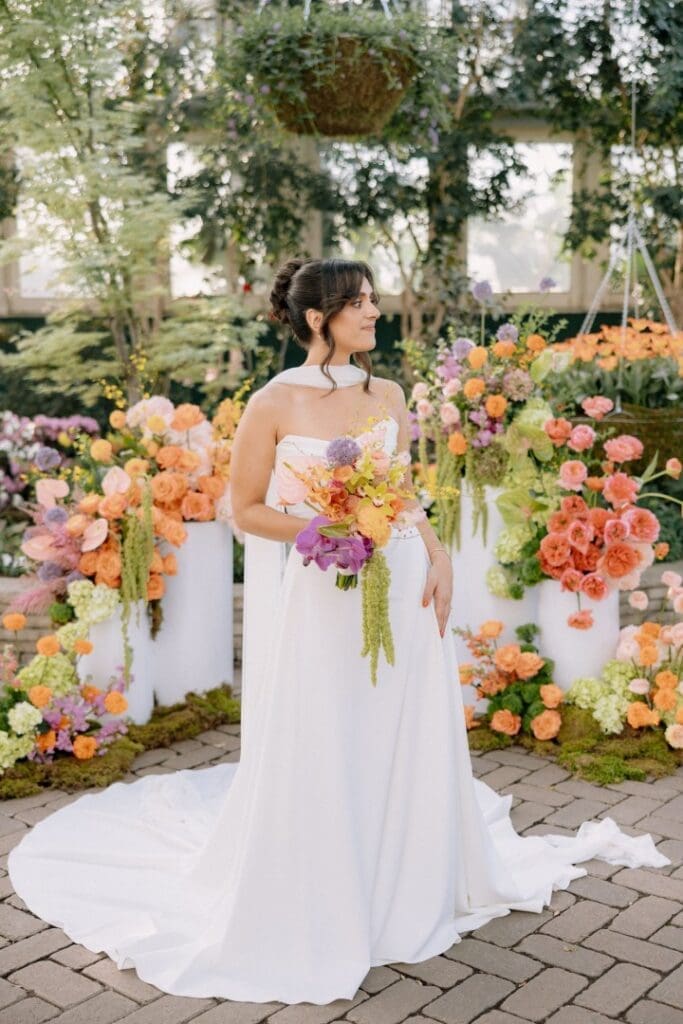 Chicago bride wearing an updo hairstyle holding a bouquet