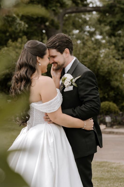 Chicago bride and groom facing each other