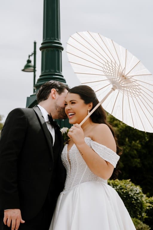 Chicago bride and groom smiling and posing