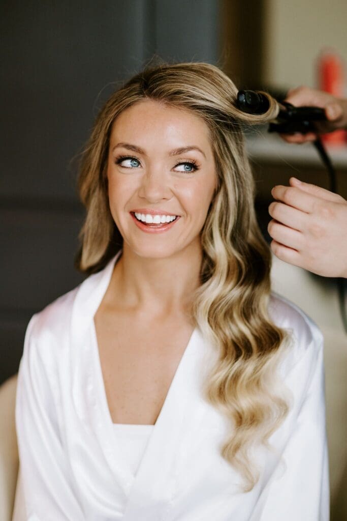 Chicago bride getting her hair done