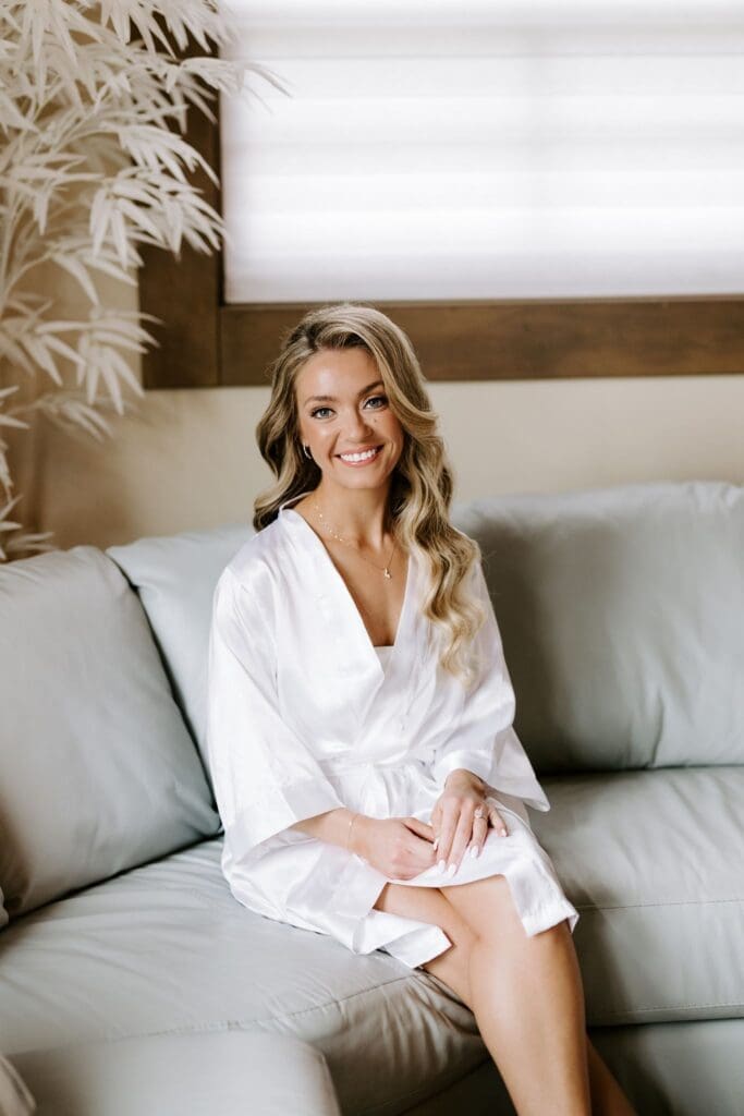 Chicago bride sitting on the couch
