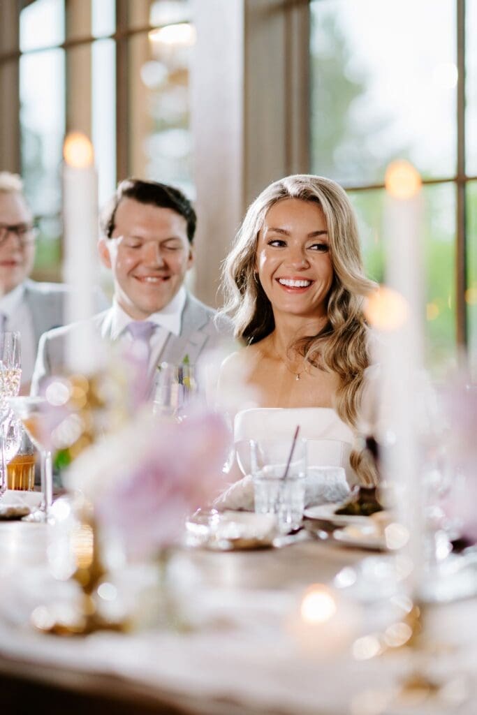 Chicago bride and groom posing for camera during reception