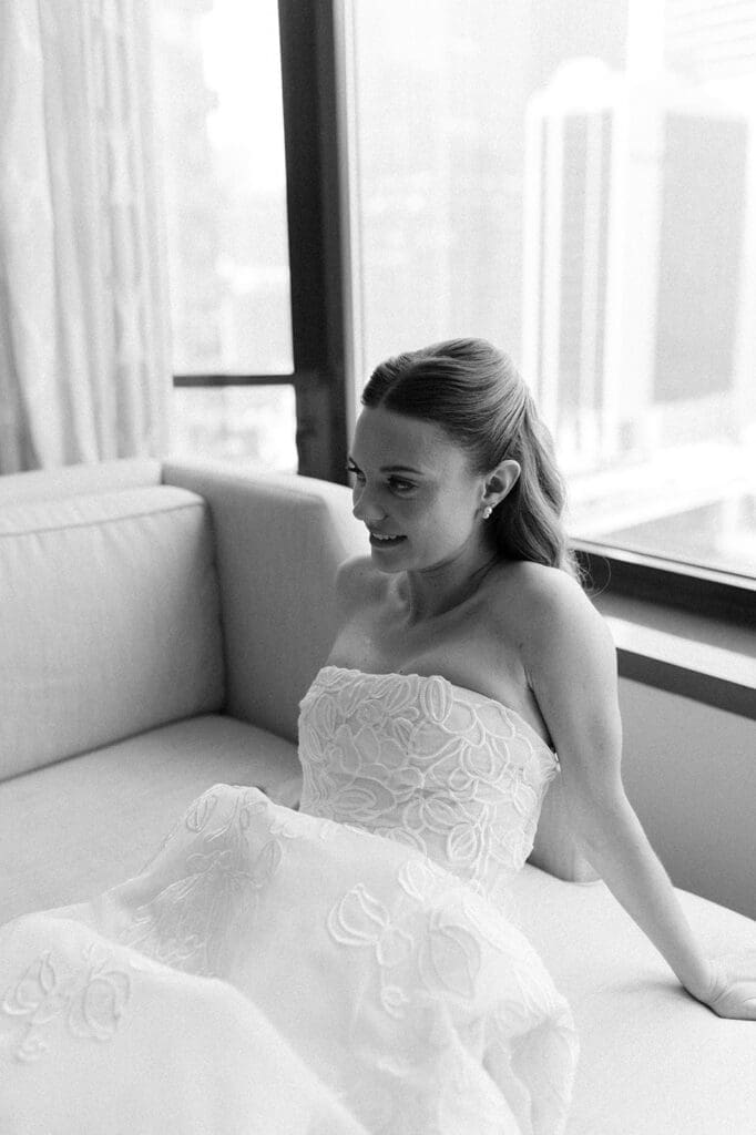 Bride in a black and white photo