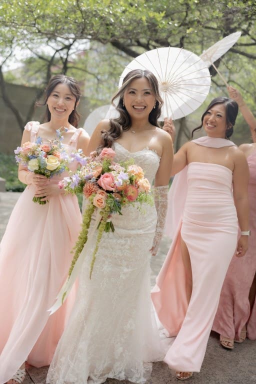 Chicago bride and her bridesmaids posing.