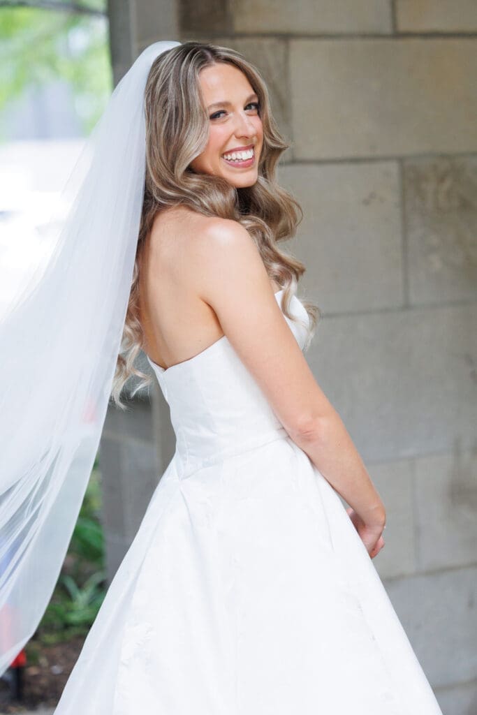 Chicago bride in soft glam and curled hair