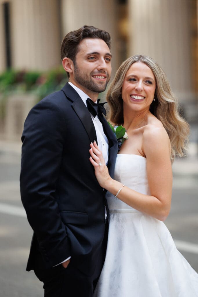 Chicago bride and groom pose for camera