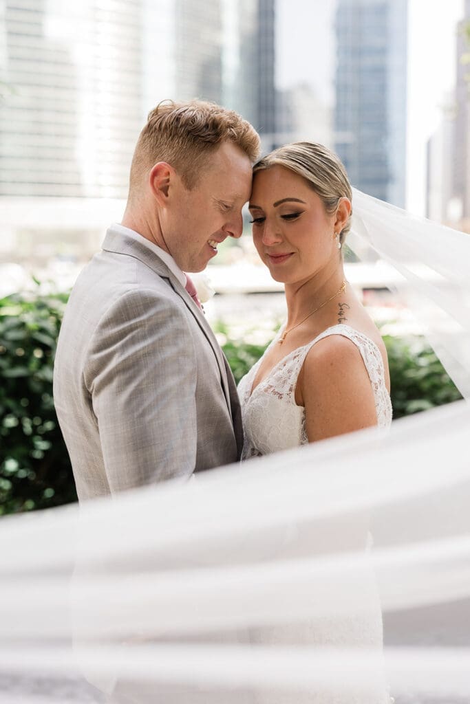 Chicago bride and groom posing
