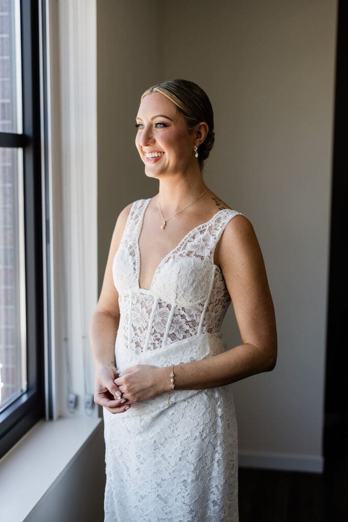Chicago bride with low bun hair