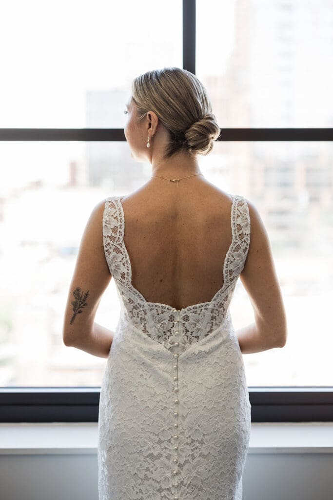 Chicago bride with low bun hairstyle