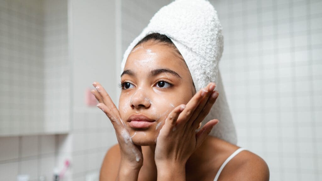 Girl doing her skincare