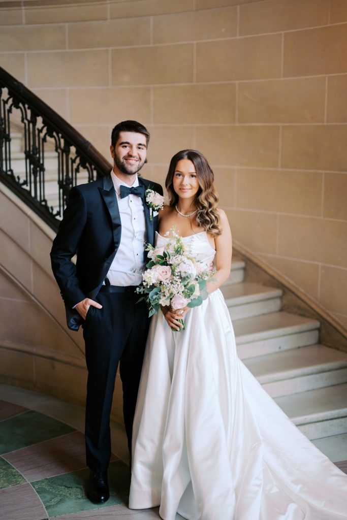 Chicago bride and groom pose for camera