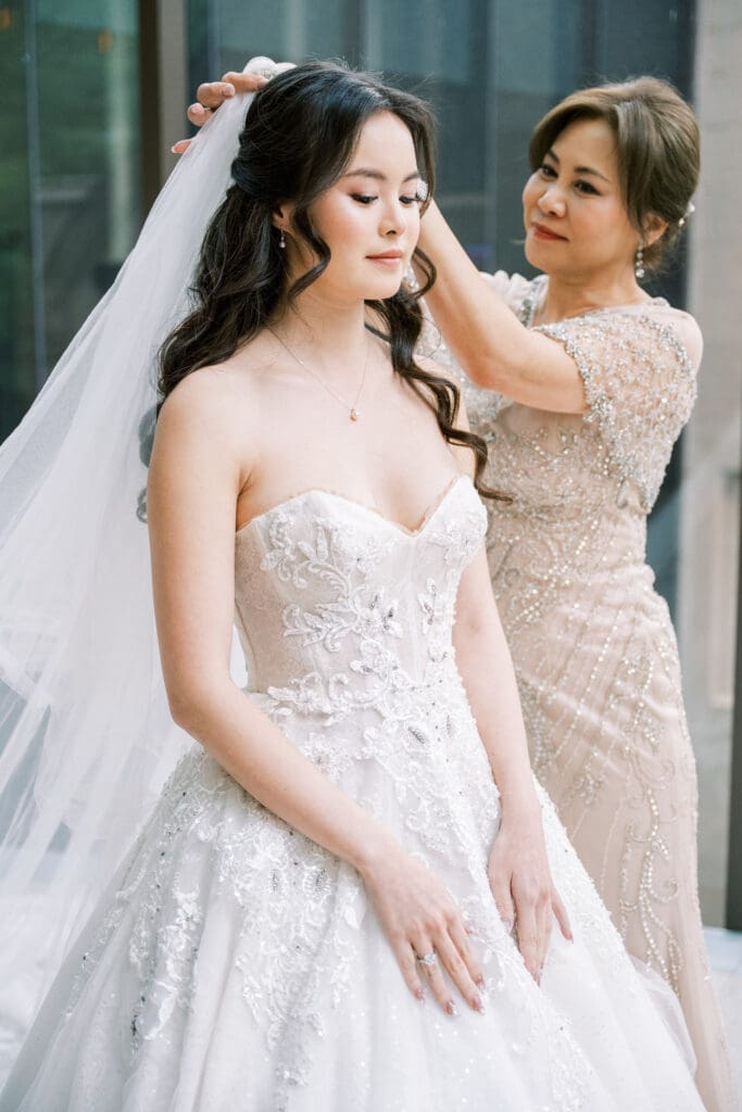 Asian bride with her mom