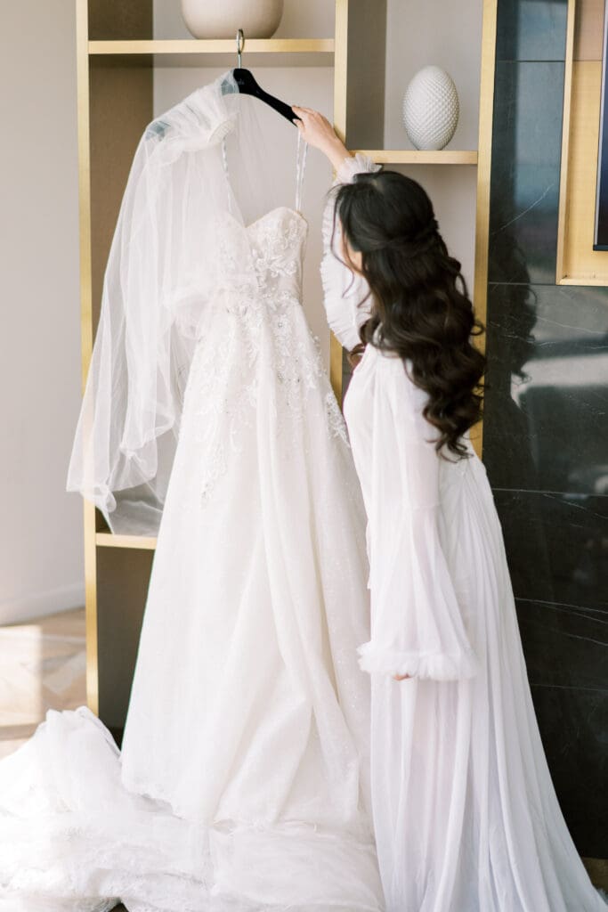 Asian bridal in soft glam makeup and half up half down