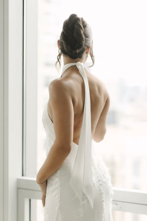 Chicago bride wearing high bun