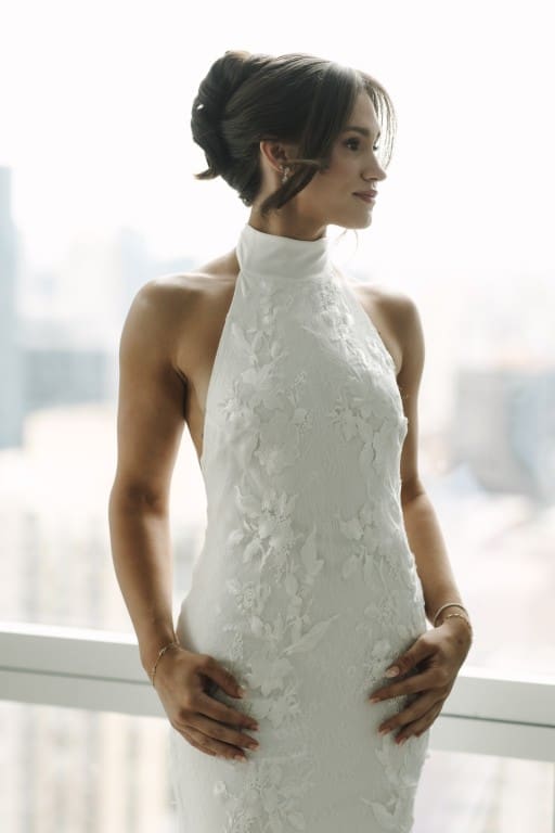 Chicago bride in soft natural glam and high bun