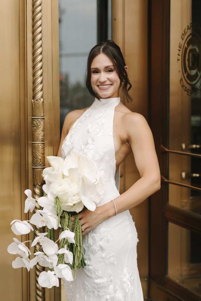 Chicago bride in soft natural glam wearing a wedding dress