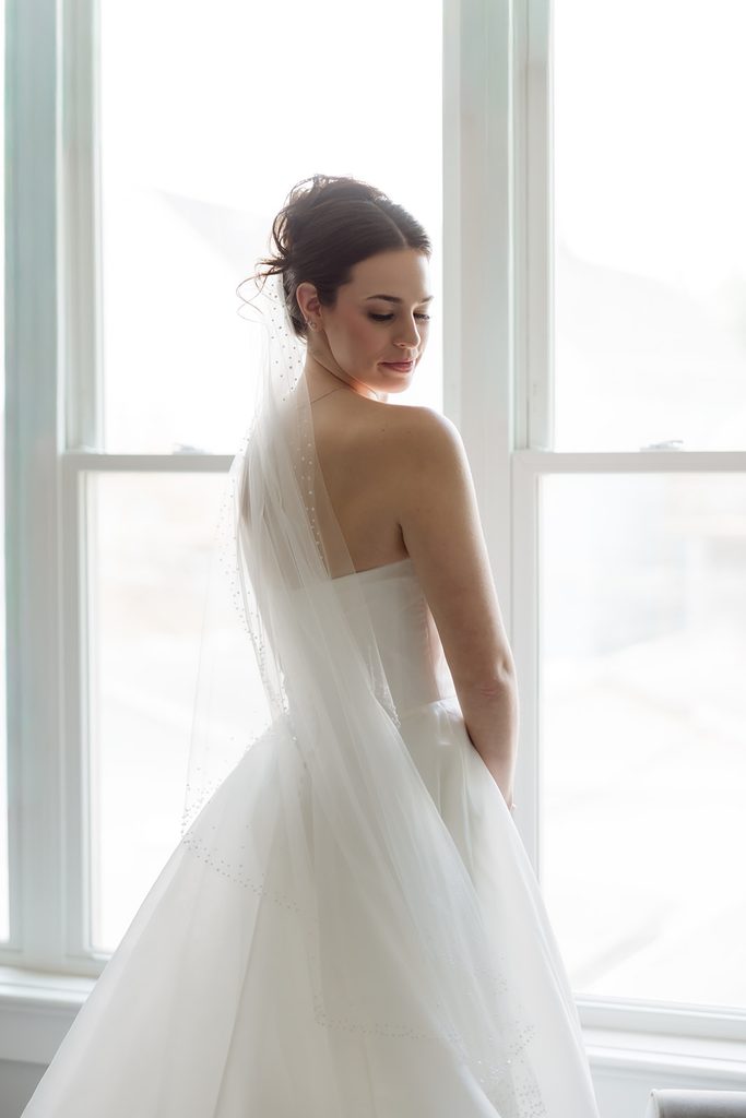 Chicago bride with modern updo and veil
