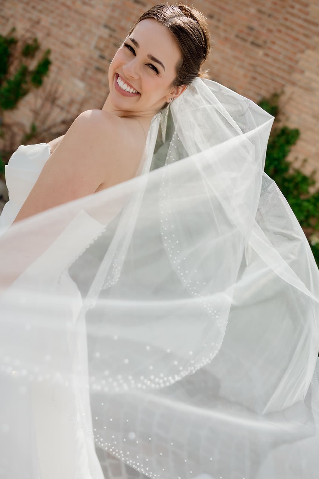 Chicago bride with modern updo and veil
